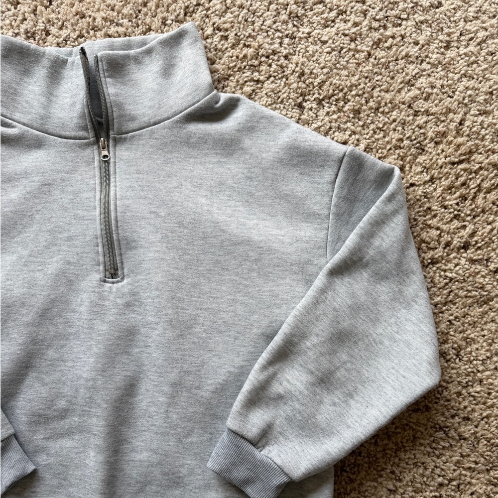 SHEIN Cozy Quarter-Zip Pullover Sweatshirt - Light Gray - Picture 3 of 4